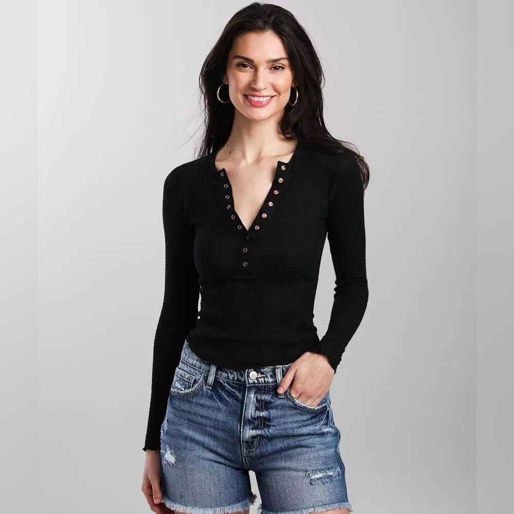 Intimately Free People One Of The Girls Henley Black XSmall